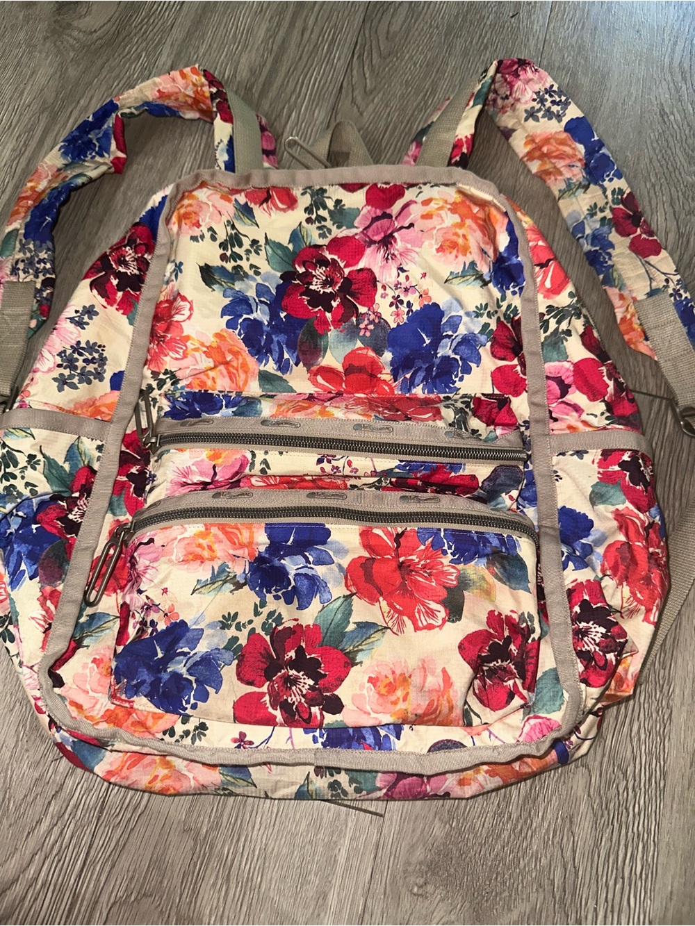 LeSportsac Vibrant Colorful Floral Print Nylon Backpack Carryall Bag